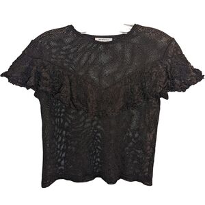 ZARA Trafaluc Bohemian LACE Ruffled Fishnet Flutter Sleeve Crop Vintage Sheer S